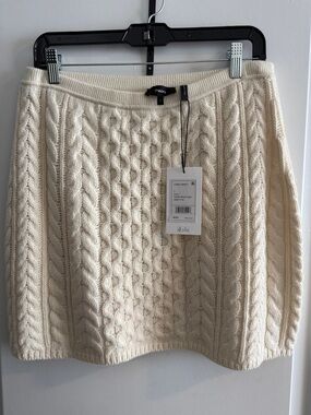 Theory Ivory Cable-Knit A-Line Skirt